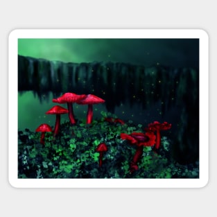 Magical Red Fairy Mushrooms Art Sticker